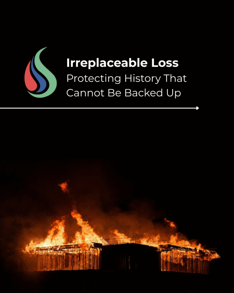 Illustration of the Great Fire of Alexandria burning at night.